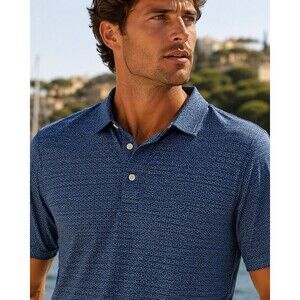 J Crew Polo Mens‎ L Blue Geometric Print Stretch Golf Performance Shirt CD925